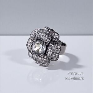 Stella & Dot Belle Fleur Ring Hematite Vintage Pavé Adjustable Statement